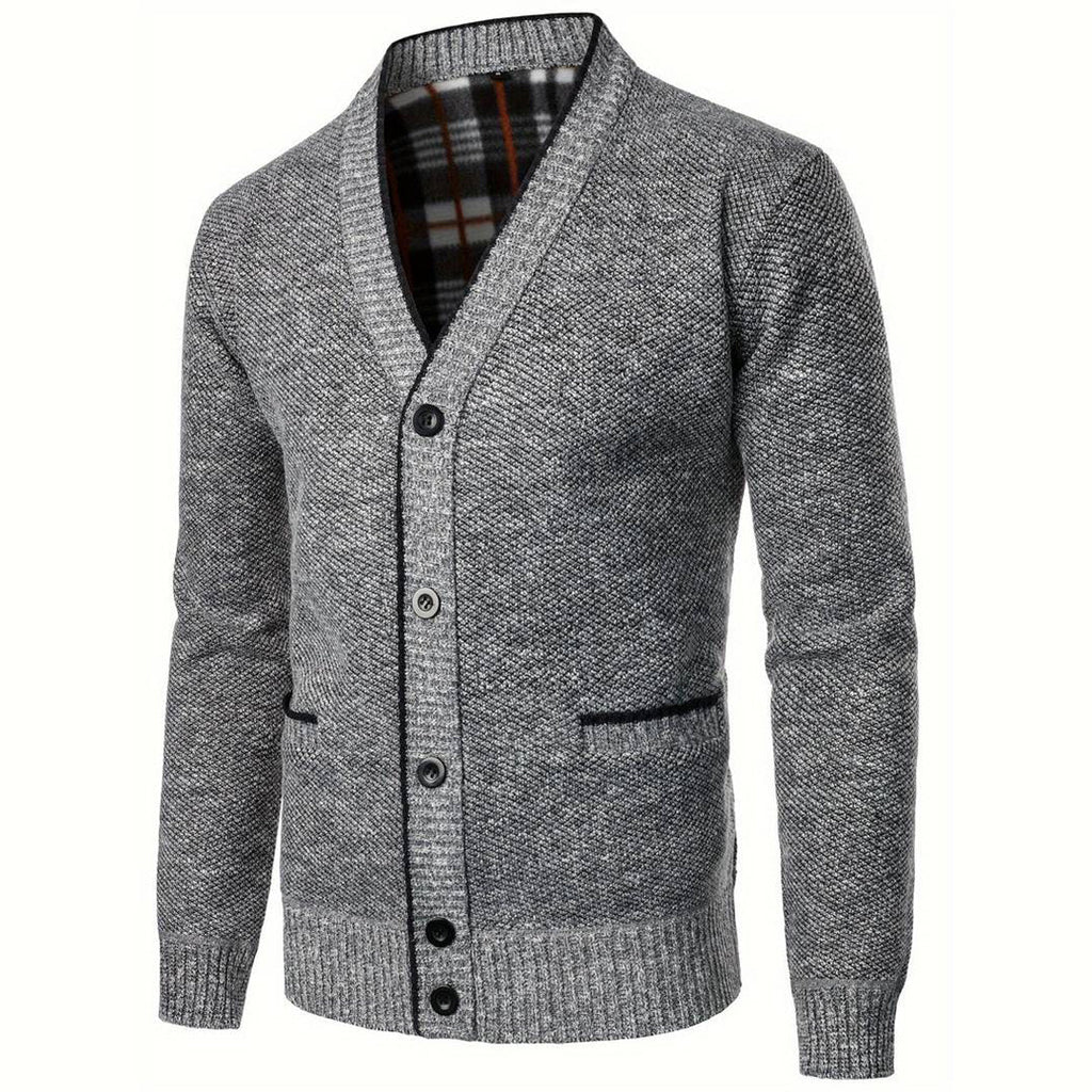 Męski Elegancki Jasnoszary Kardigan z Dekoltem w Serek Casual