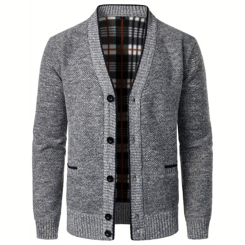 Męski Elegancki Jasnoszary Kardigan z Dekoltem w Serek Casual