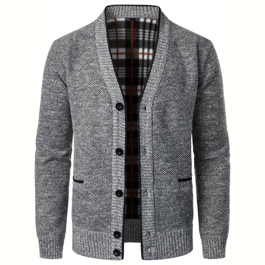 Męski Elegancki Jasnoszary Kardigan z Dekoltem w Serek Casual