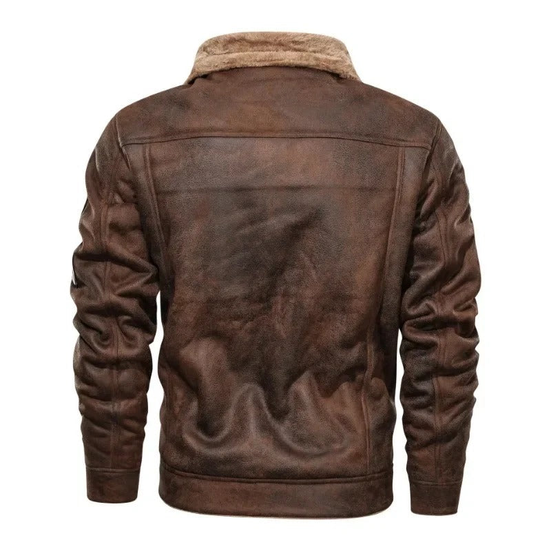 Elegancka Ciepła Skórzana Kurtka Fleece