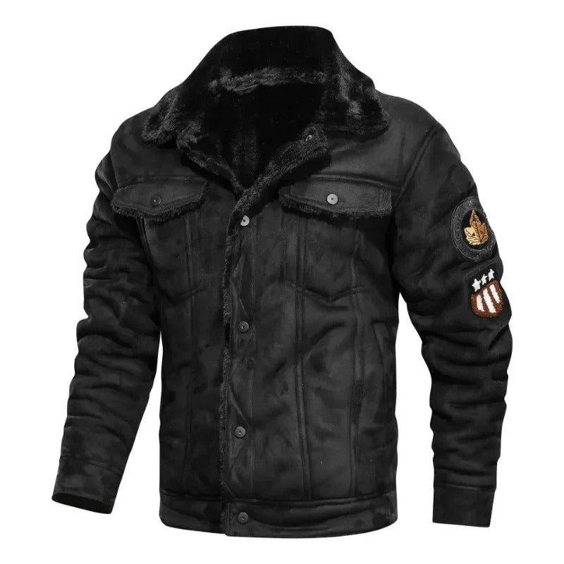 Elegancka Ciepła Skórzana Kurtka Fleece